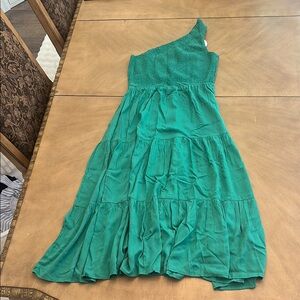 Emerald Green One Shoulder Maxi Dress NWT Tiered Boho Formal Smocked Bodice